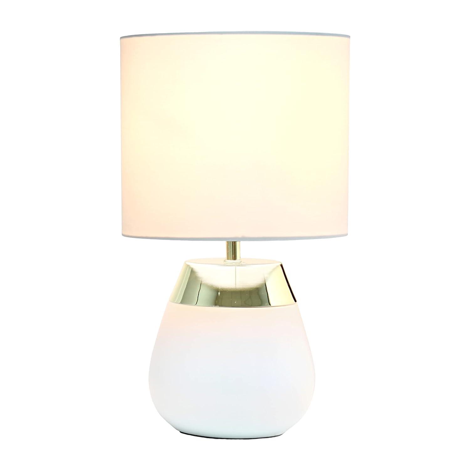14" Tall Modern Contemporary Two-Tone Metallic Bedside 4 Settings Touch Table Desk Lamp White - Simple Designs: ETL Listed, Cotton Shade