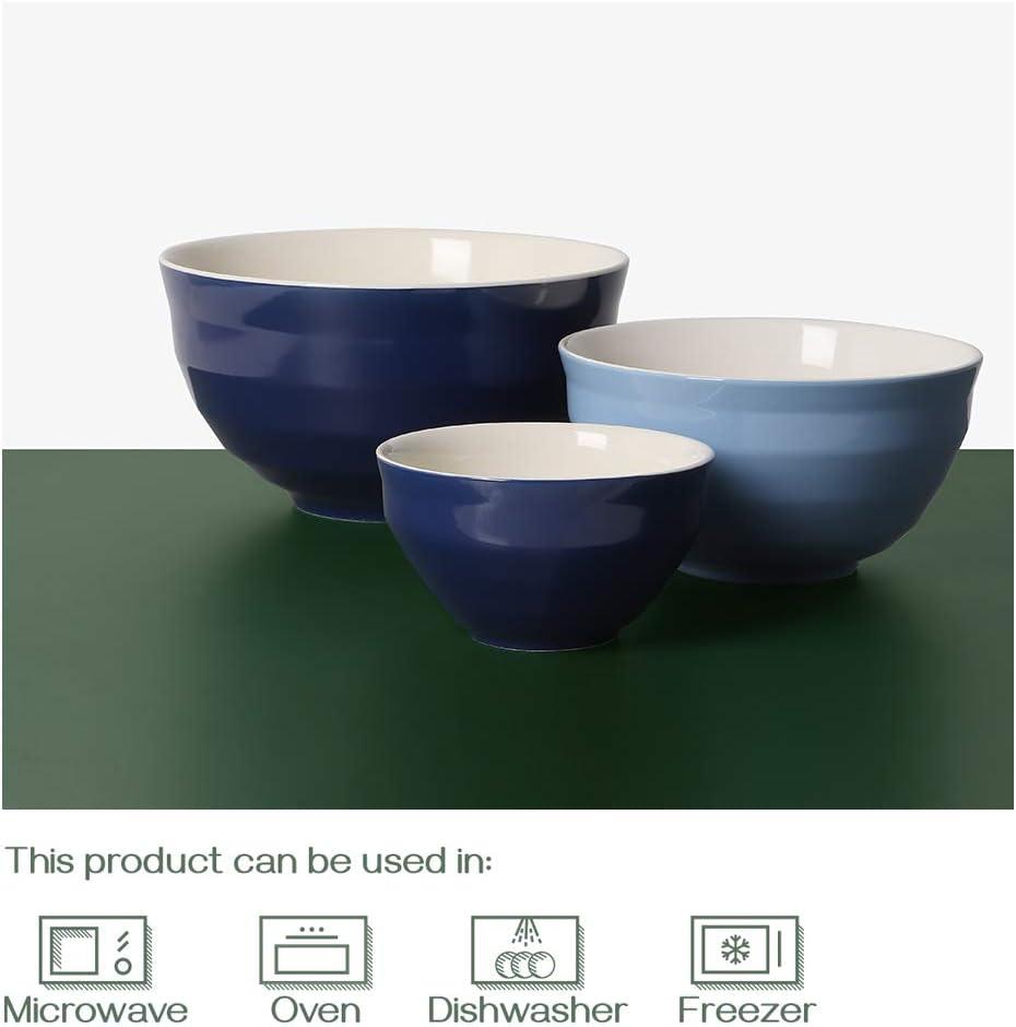 Blue Porcelain Round Nesting Mixing Bowl Set, 3-Piece