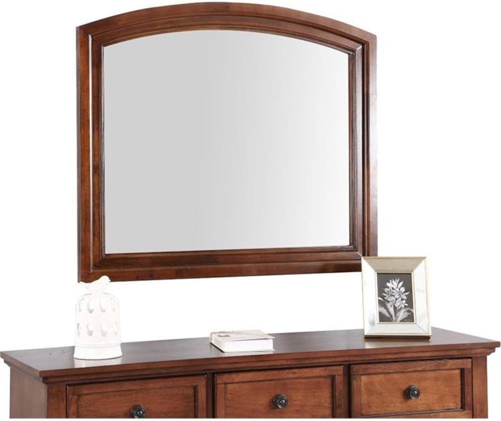 Cherry Wood Rectangular Wall Mirror with Arched Top