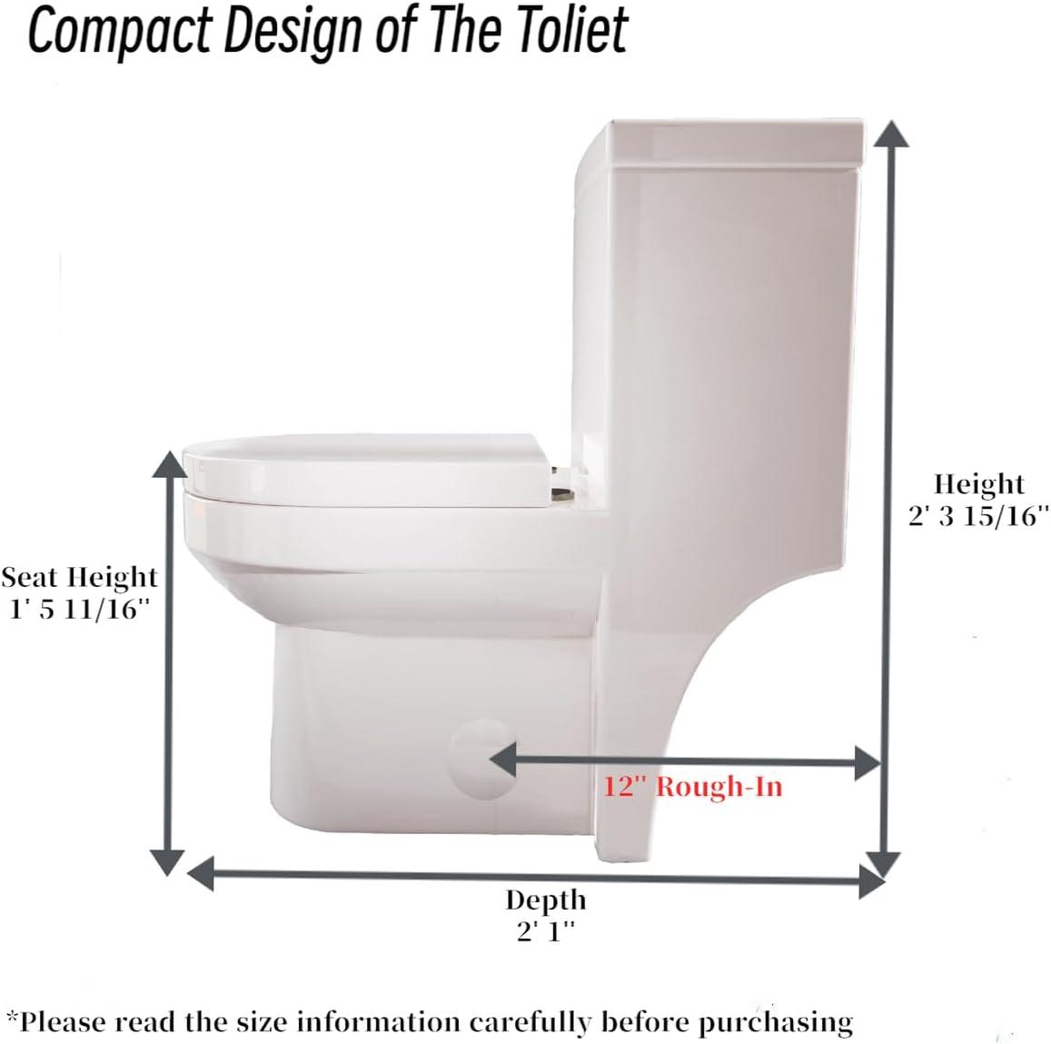 Momei One Piece Toilet,Floor-Discharge Dual Flush,Glossy White - 24.8x13x27.56