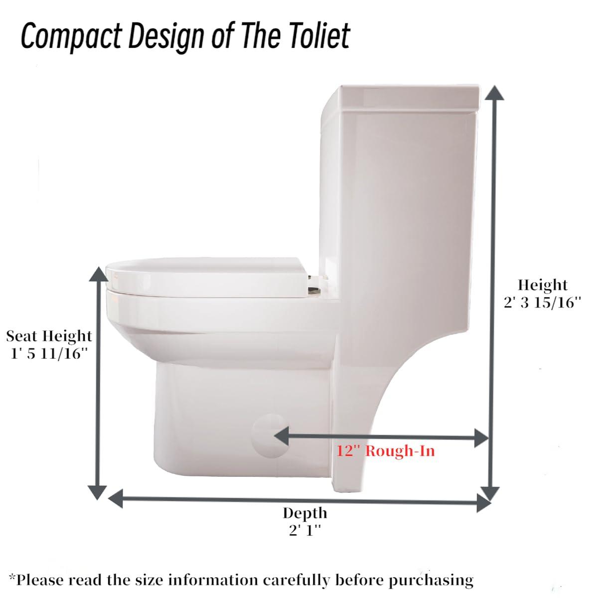 Momei One Piece Toilet,Floor-Discharge Dual Flush,Glossy White - 24.8x13x27.56