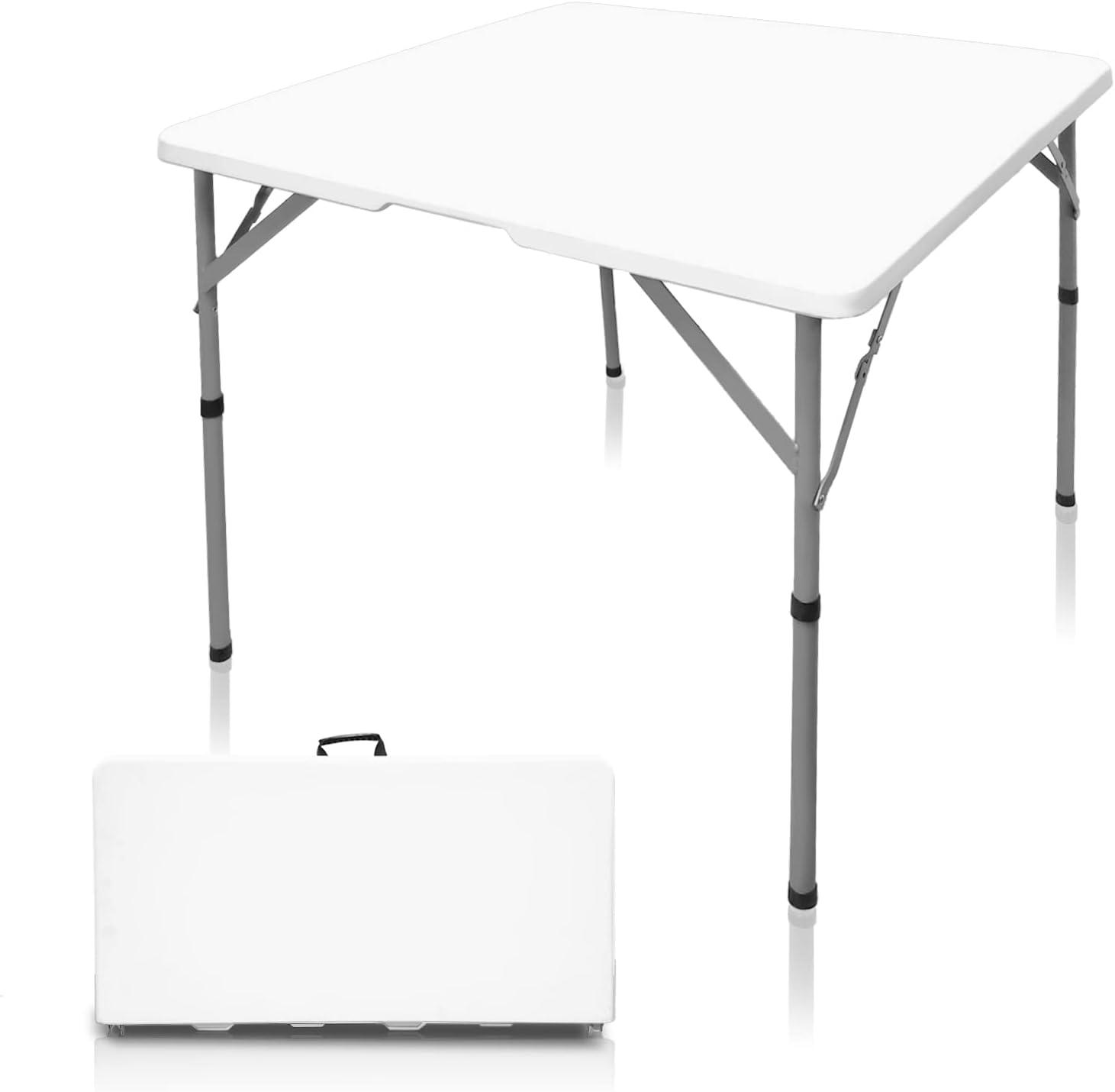 34" White Resin Folding Square Table with Alloy Steel Frame