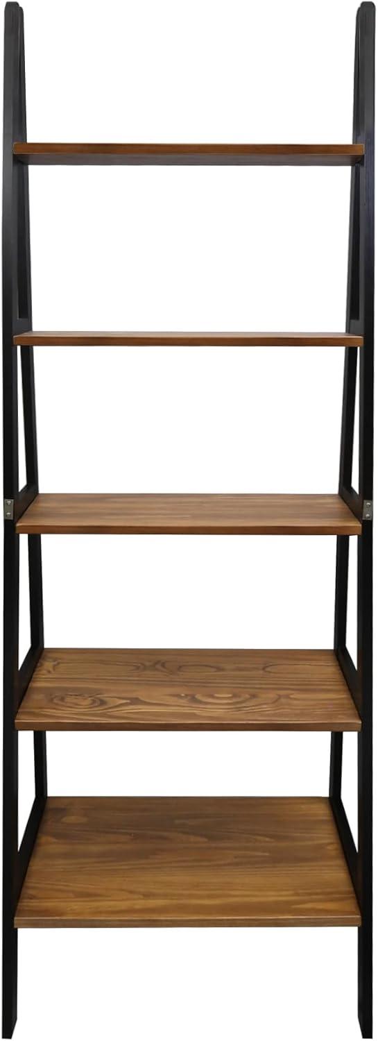 5-Shelf Ladder Bookcase - Rustic Brown/Black