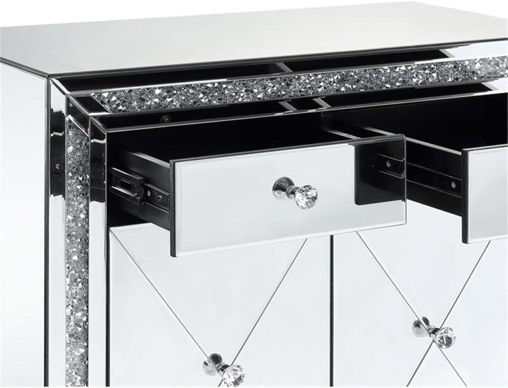 ACME Noralie 2-Drawer Console Table in Mirrored and Faux Diamonds