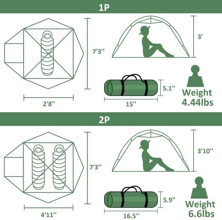 Ultralight Orange 4 Season 2 Room Camping Tent with Carry Bag