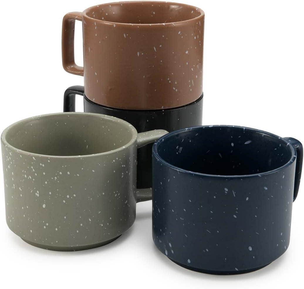 American Atelier Stackable Stoneware 16 oz. Coffee Mugs Set, Cups for Kitchen Countertop, Tabletop, Island, Set of 4,Multicolor w/ White Speckles