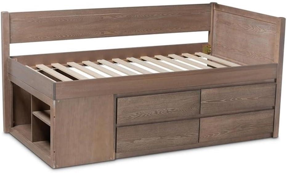 Twin 4 Drawer Levon Wood Storage Bed Antique Oak - Baxton Studio: MDF Frame, No Box Spring Needed