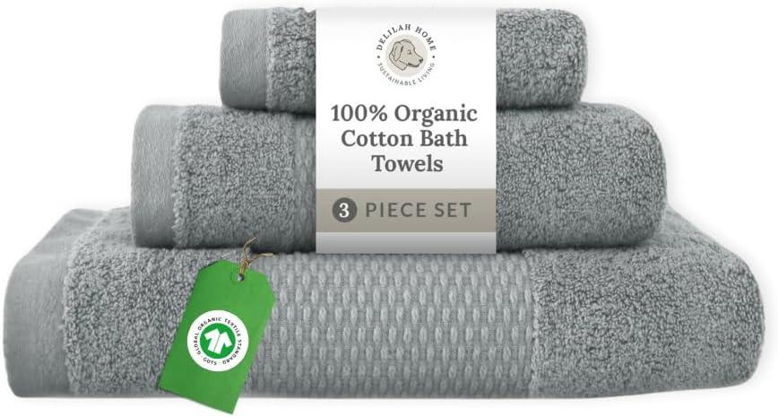 Delilah Home 100% Organic Cotton Towels, 6 piece set (2pcs 13x13,  2pcs 16x30, 2 pcs 30x54)