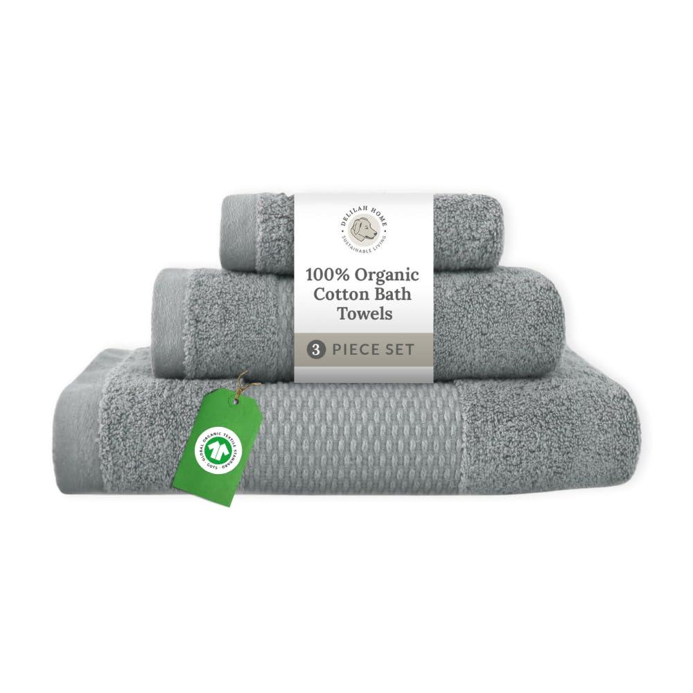 Delilah Home 100% Organic Cotton Towels, 6 piece set (2pcs 13x13,  2pcs 16x30, 2 pcs 30x54)