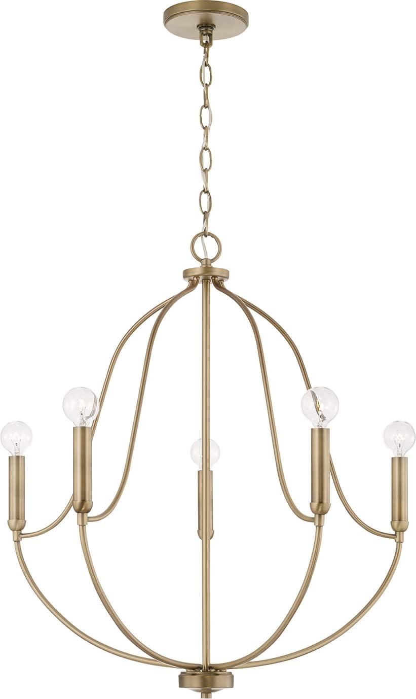 Aged Brass 5-Light Candle Chandelier with Curved Arms