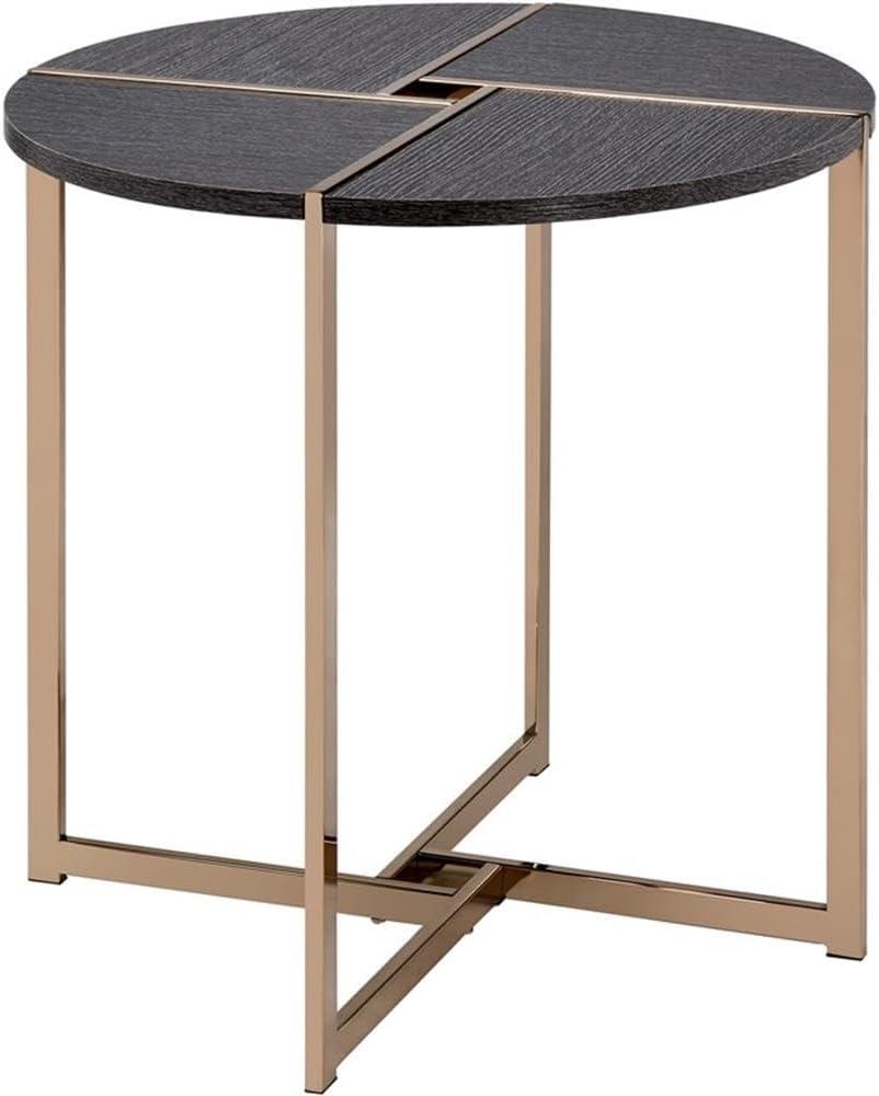 ACME Bromia Round Wooden End Table in Black and Champagne