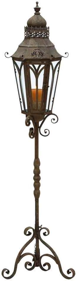 DecMode Brown Metal Scroll Weathered Antique Tall Standing Floor Candle Lantern