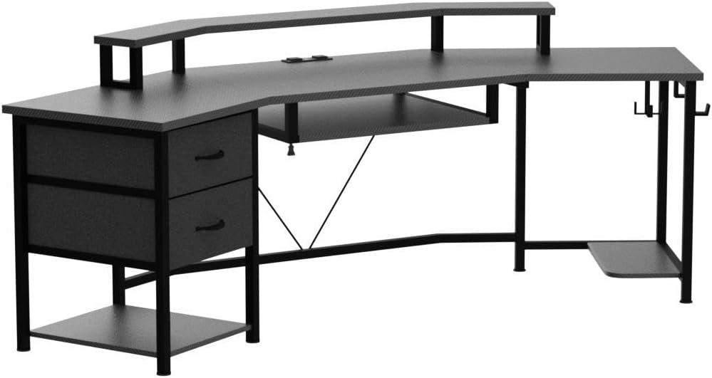 ADORNEVE Adult Collection Combat 2 Fabric Drawers and RGB LED Light Black Gaming Desk, Black