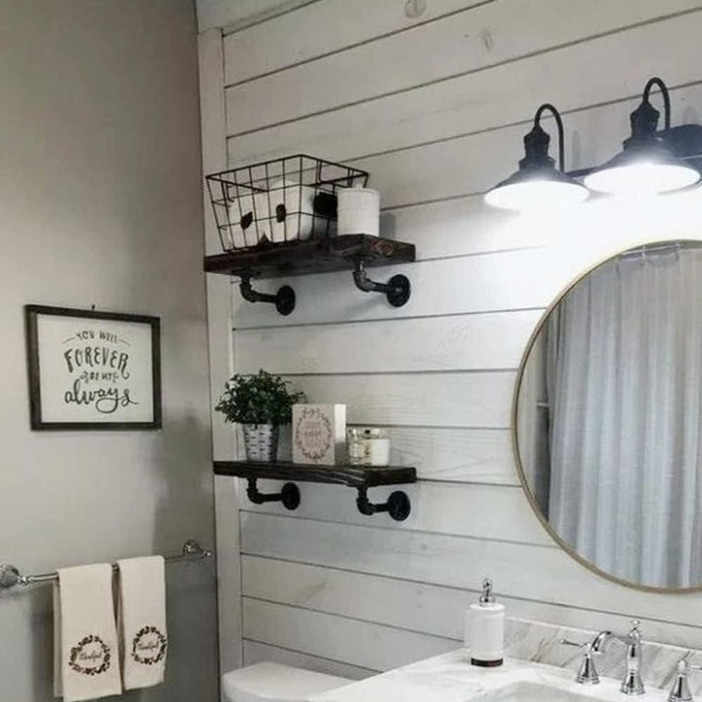 Industrial Pipe Shelf Brackets for 8 10 12 14 inches Board, Iron L Pipe Floating Shelves, Heavy Duty Metal Shelving Brackets - 6 Pack Black