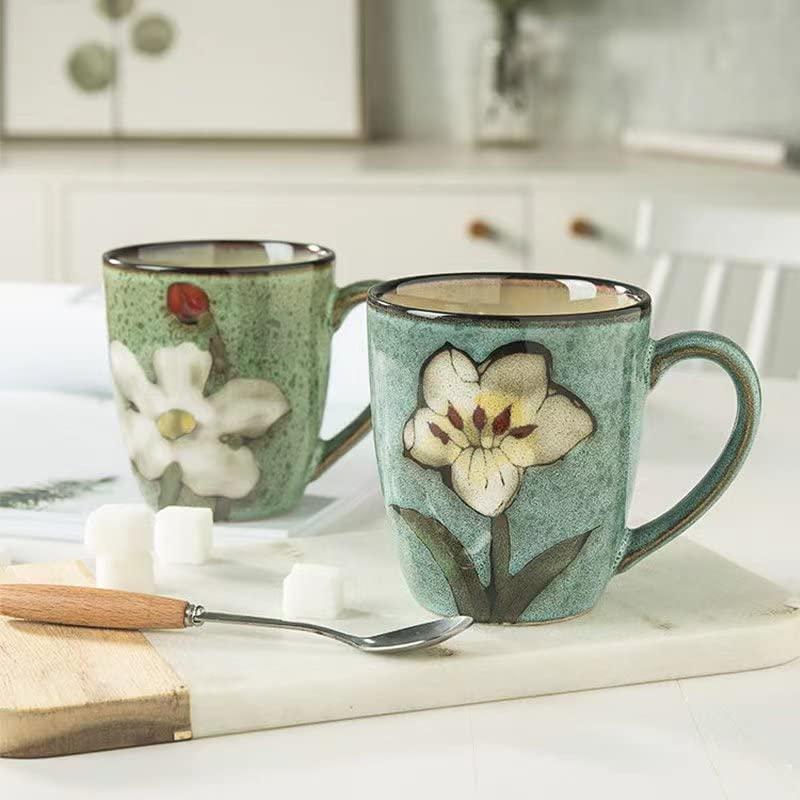 Floral Kiln Glazed Ceramic Mugs Set of 4