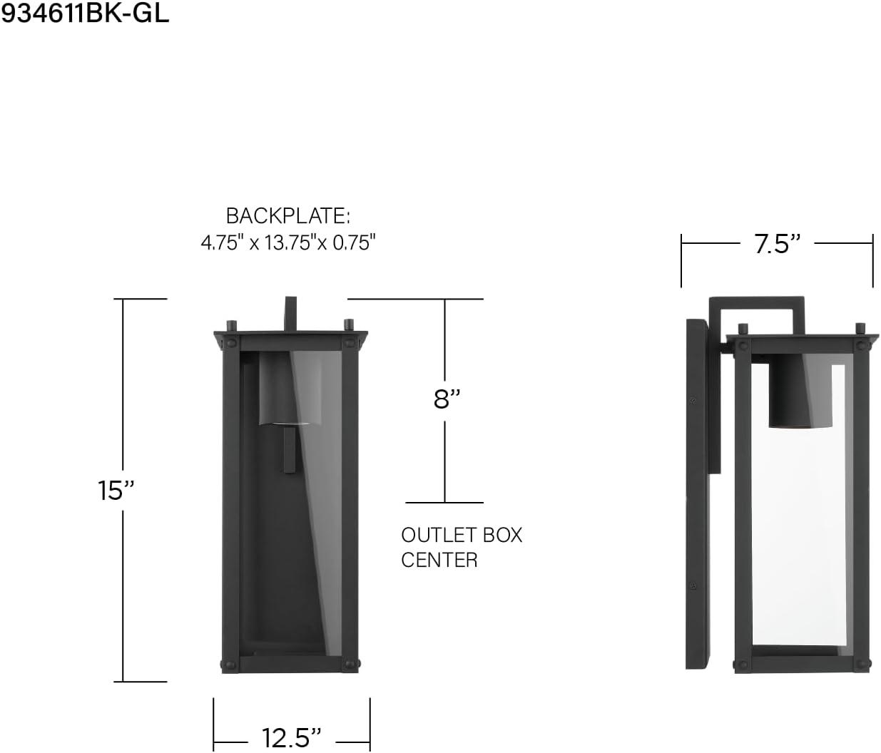 Modern Black Aluminum 1-Light Wall Mount with Clear Glass