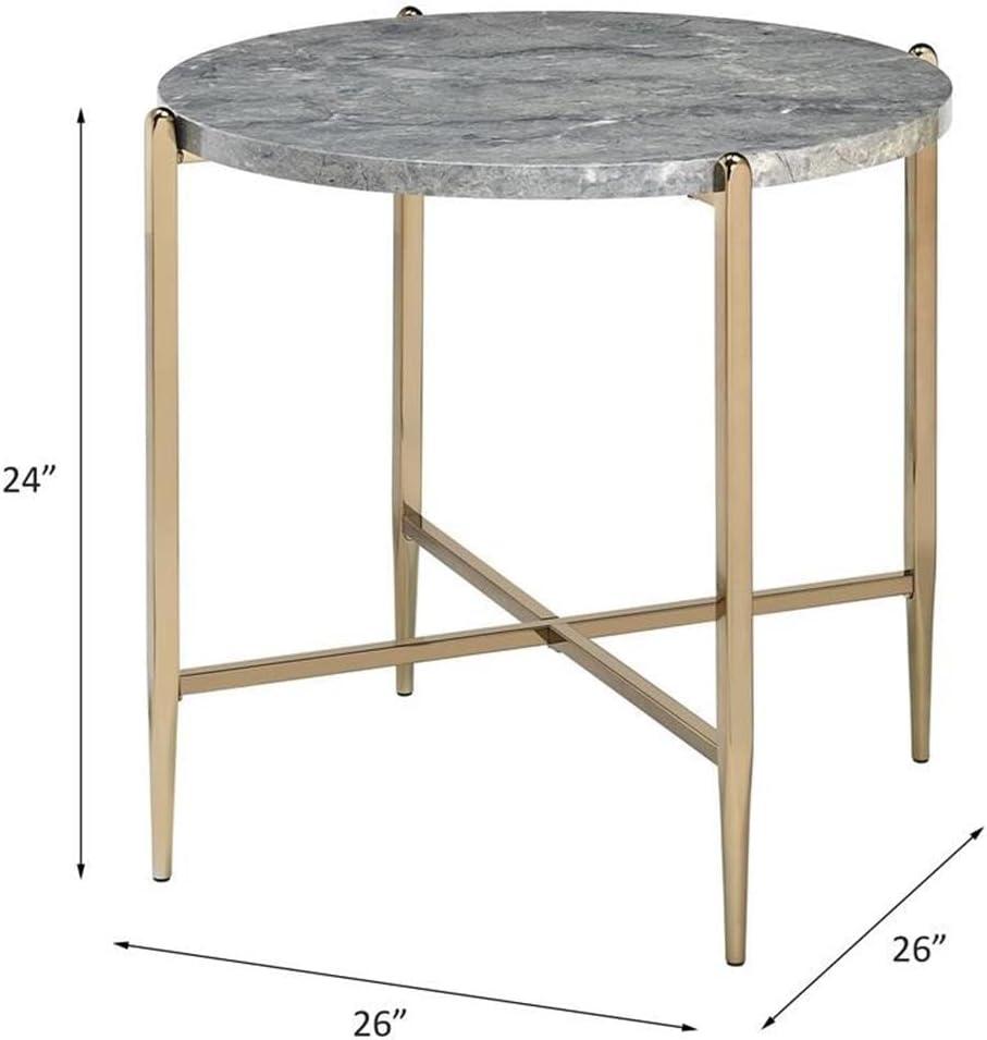 ACME Tainte End Table, Faux Marble & Champagne Finish 83477