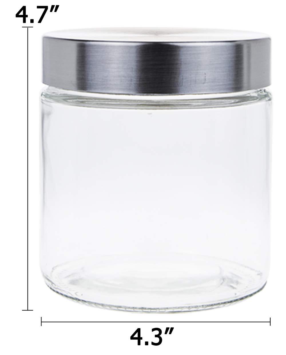 Lawei 6 Pack 27 Oz Clear Glass Jars with Stainless Steel Lids - Glass Food Canister Set Food Storage Jars for Cookie Rice Beans Pasta Snacks