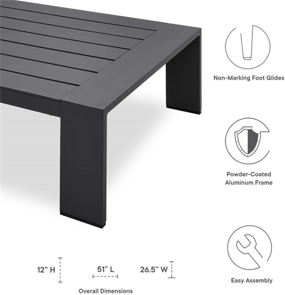 Modway Tahoe Modern Powder-Coated Aluminum Outdoor Patio Coffee Table in Gray