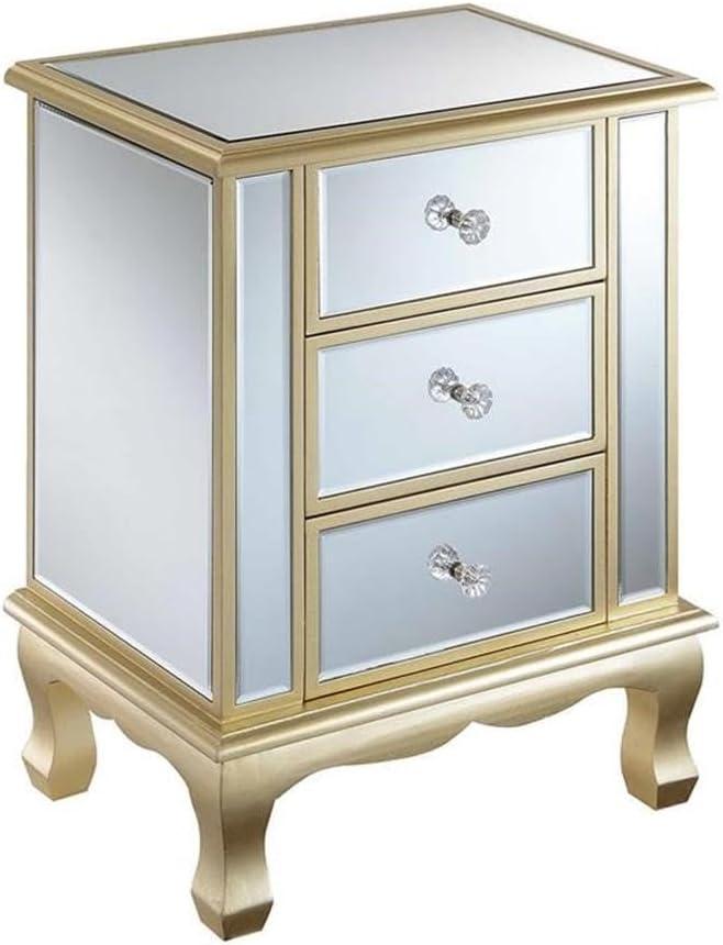 Gold Coast Vineyard 3 Drawer Mirrored End Table In White Wood and Mirrored Glass