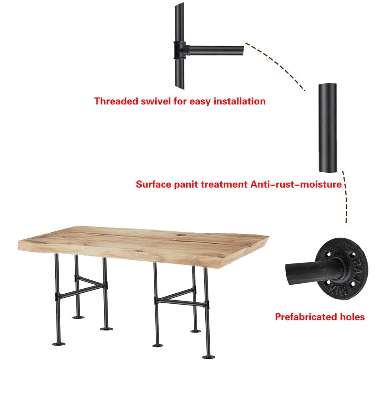 Industrial Pipe Table Leg Set,Metal Table Legs for Coffee and End Tables, Desks, Nightstand,2Pcs, 28" H × 18" W(Black)