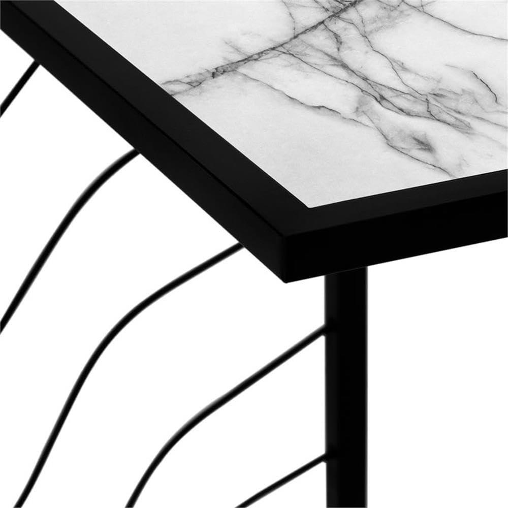 Monarch Specialties Accent Table C-Shaped End Side Snack Living Room Bedroom Metal Laminate White Marble Look Black Contemporary Modern