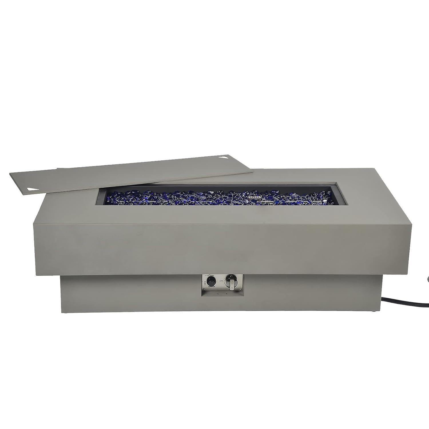 BAIDE HOME 32.5" Square Steel Low Profile Gas Fire Pit Table, 50,000 BTU Outdoor Propane Fire Pit with Lid, Glass Rocks, Cover, Pre-attached 10ft Propane Hose