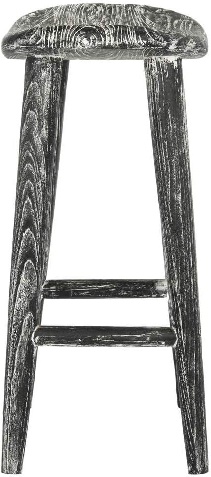 Colton Wood Counter Stool - Black/White Wash/Sungkai Wood - Safavieh