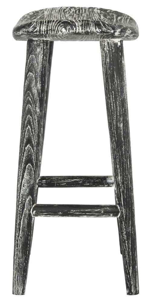 Colton Wood Counter Stool - Black/White Wash/Sungkai Wood - Safavieh