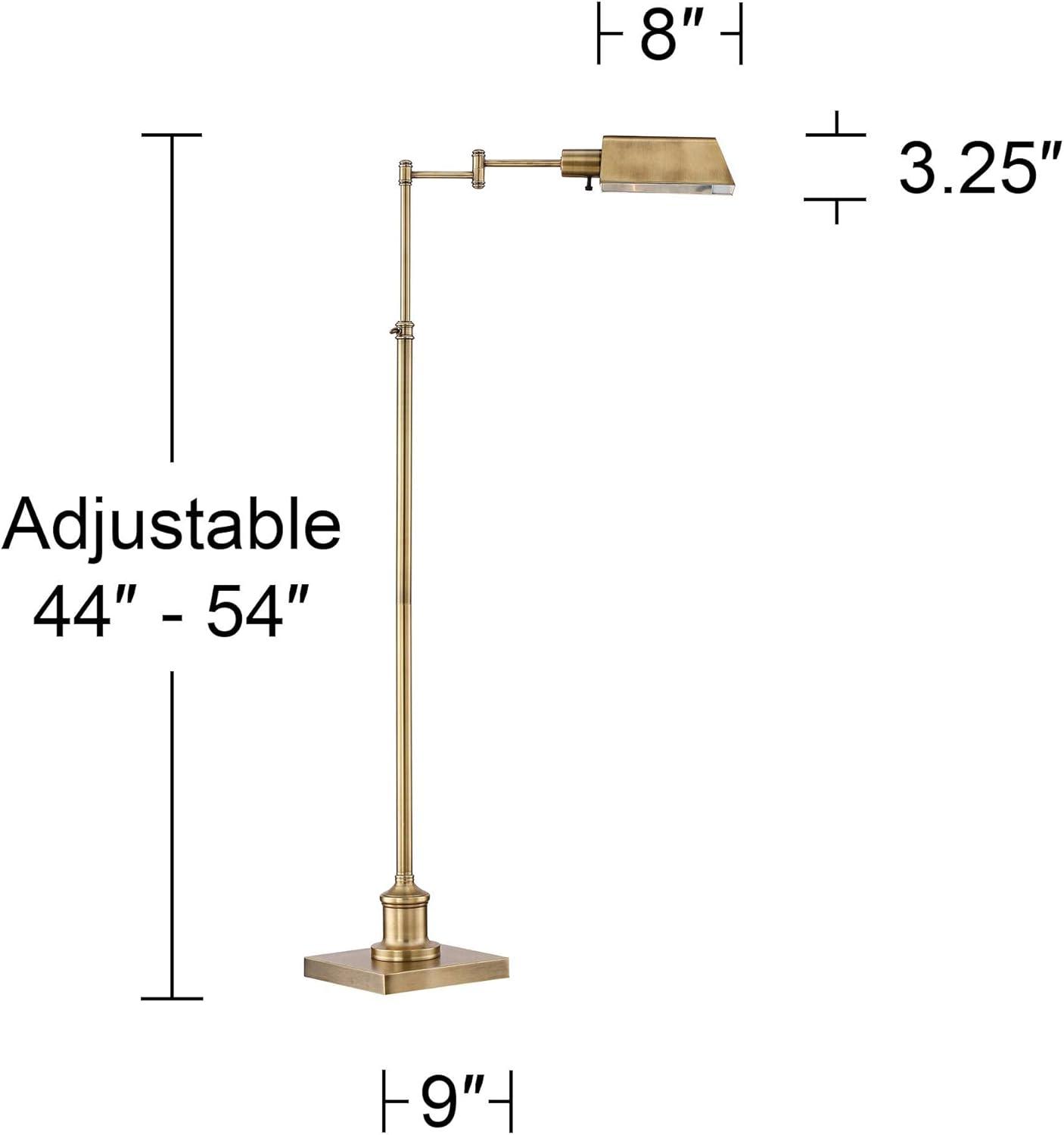 Regency Hill Industrial Adjustable Swing Arm Pharmacy Floor Lamp with USB Charging Port 54" Tall Aged Brass Living Room Reading