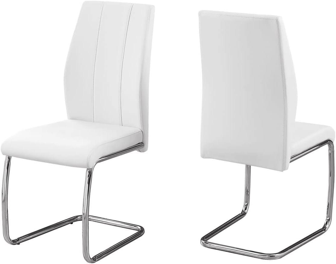 Modern High-Back White Faux Leather Side Chair with Chrome Base