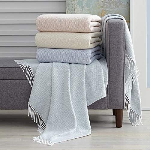Lightweight Cotton Basketweave Throw Blanket with Fringe