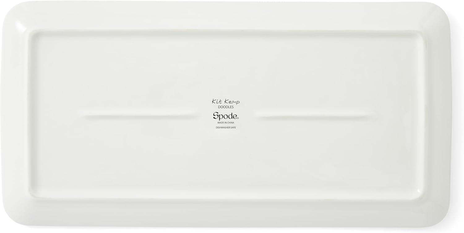 Kit Kemp by Spode 12" Doodles Serving Platter, Spaced Out Tagline, Fine China, Dishwasher Safe, Ideal for Sandwiches, Snacks, and Appetizers