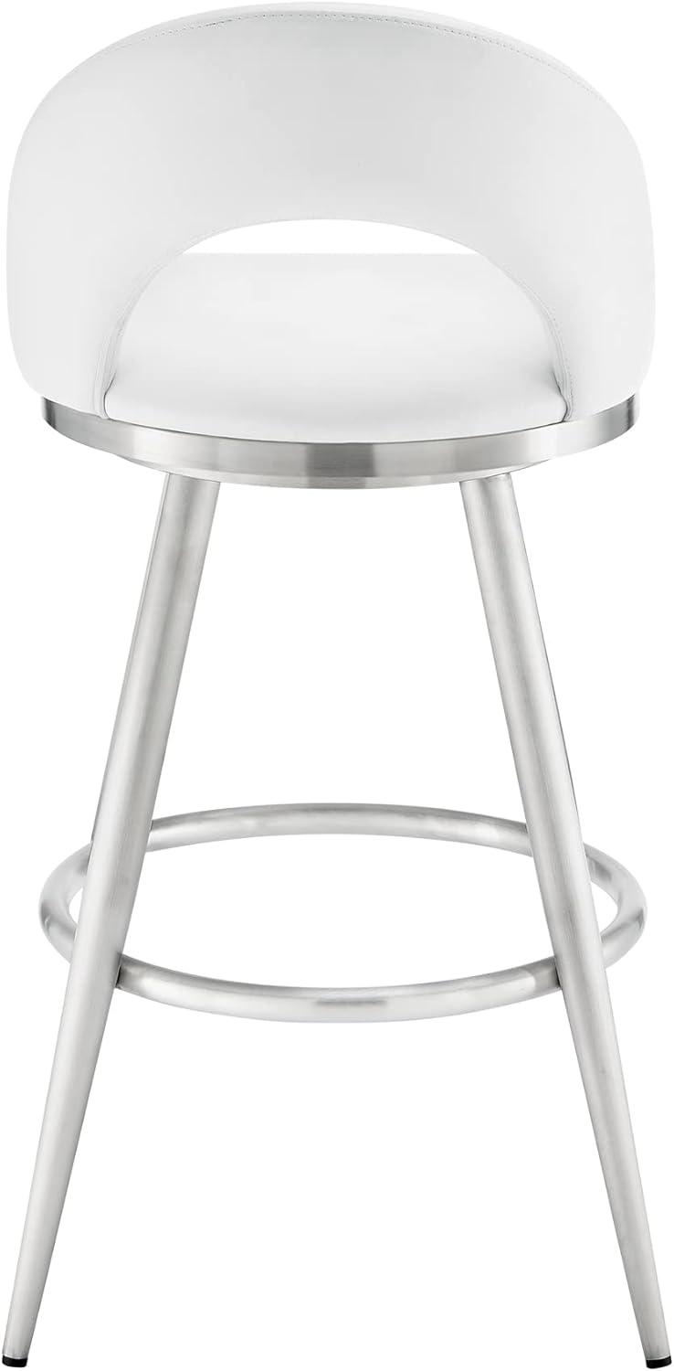 Armen Living Lottech 26" Metal/Faux Leather Swivel Counter Stool in White/Chrome