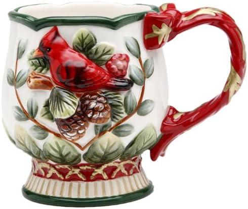 Kevins Gift Shoppe Ceramic Christmas Robin Bird Mugs (Set Of 4)