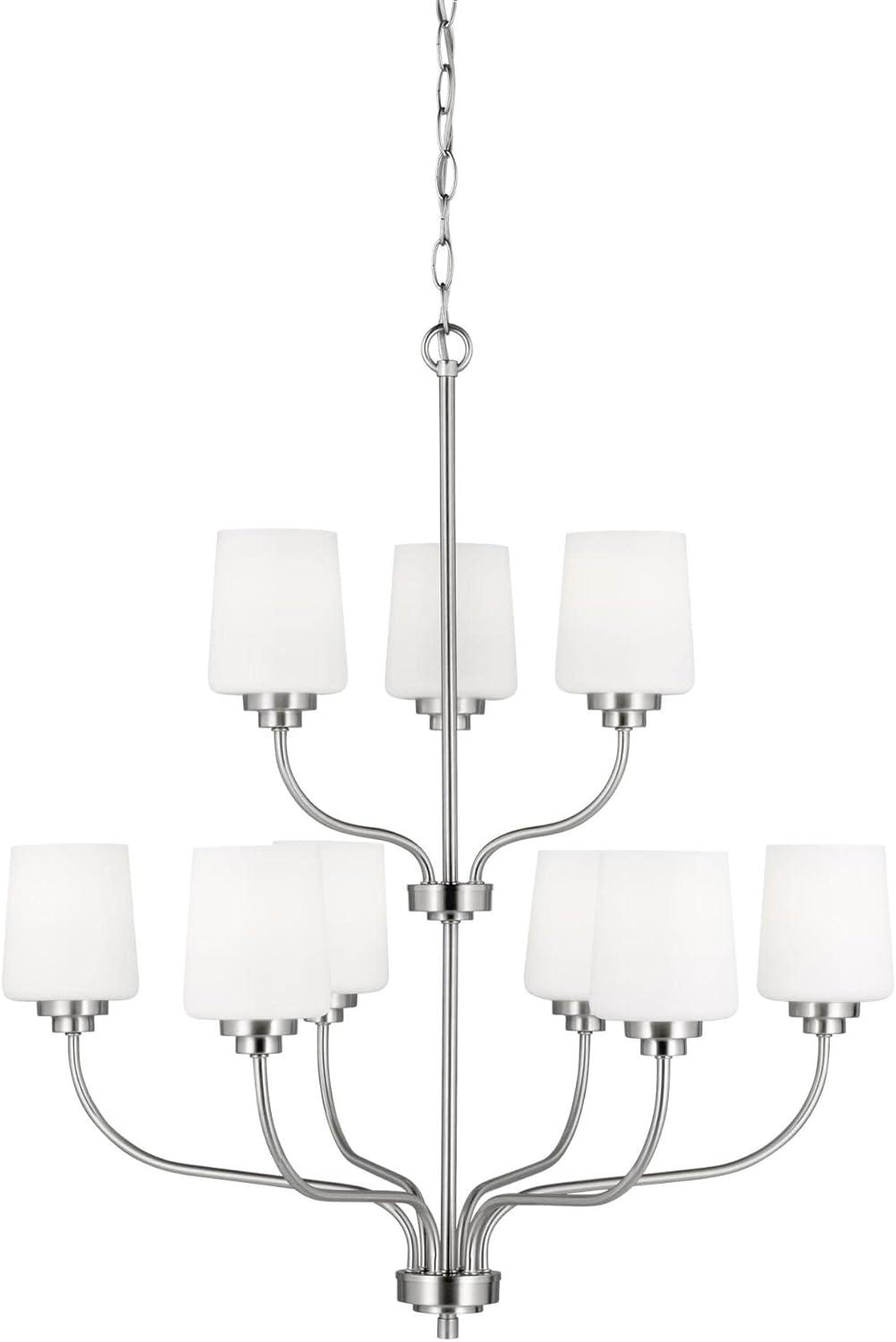 Windom Satin Brass 9-Light Transitional Chandelier with Etched Opal Glass