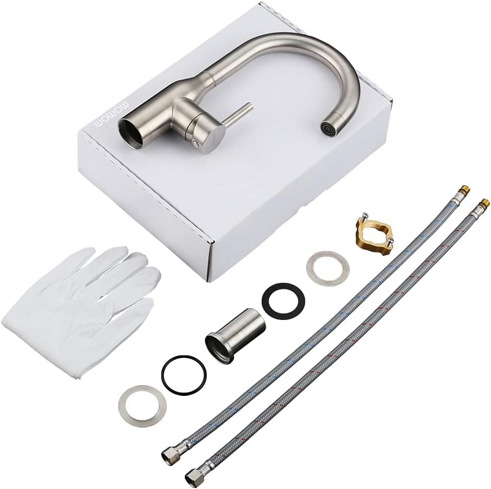 Wowow Kitchen Faucet Stainless Steel Brushed Nickel Bar Faucet Single Handle Kitchen Sink Faucets