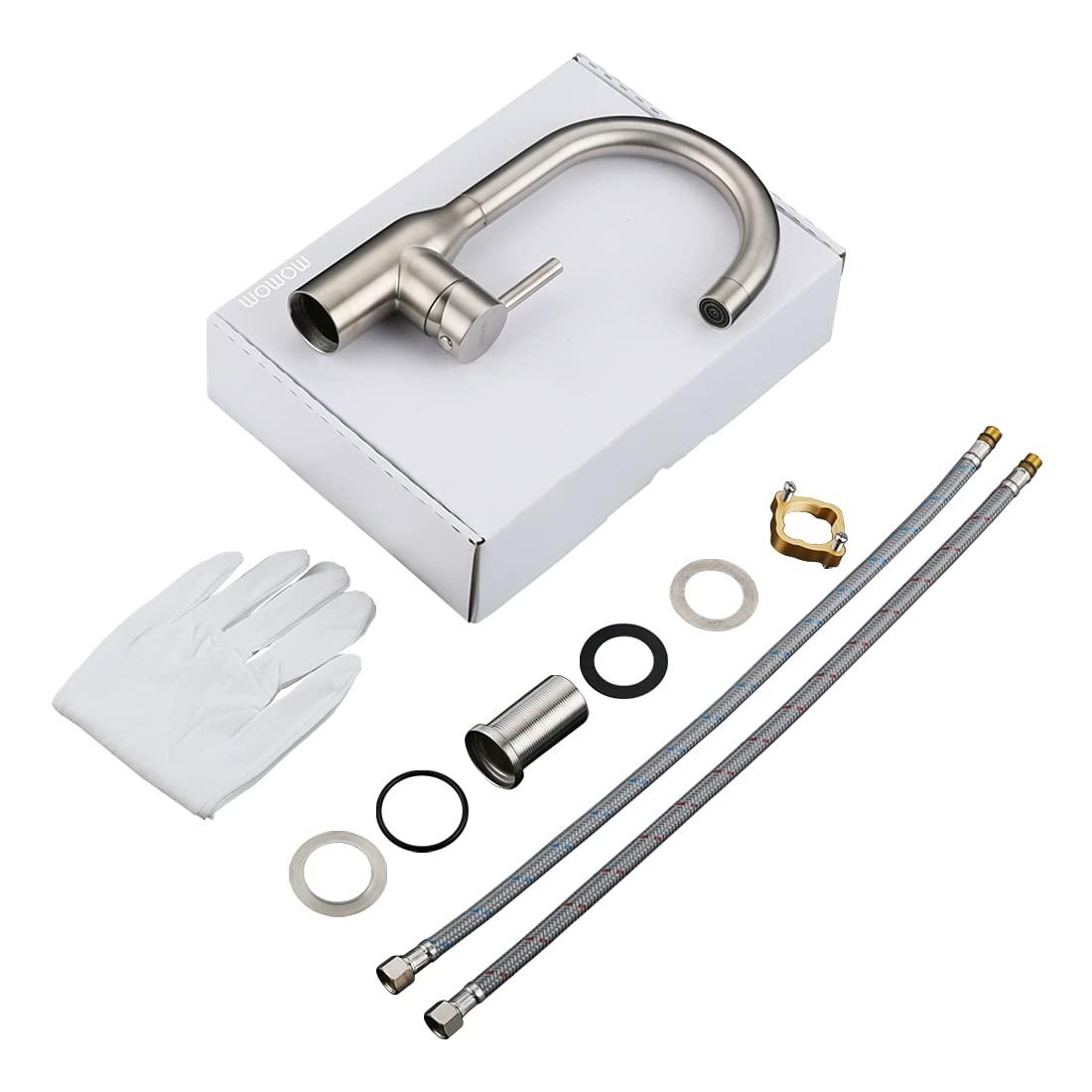 Wowow Kitchen Faucet Stainless Steel Brushed Nickel Bar Faucet Single Handle Kitchen Sink Faucets