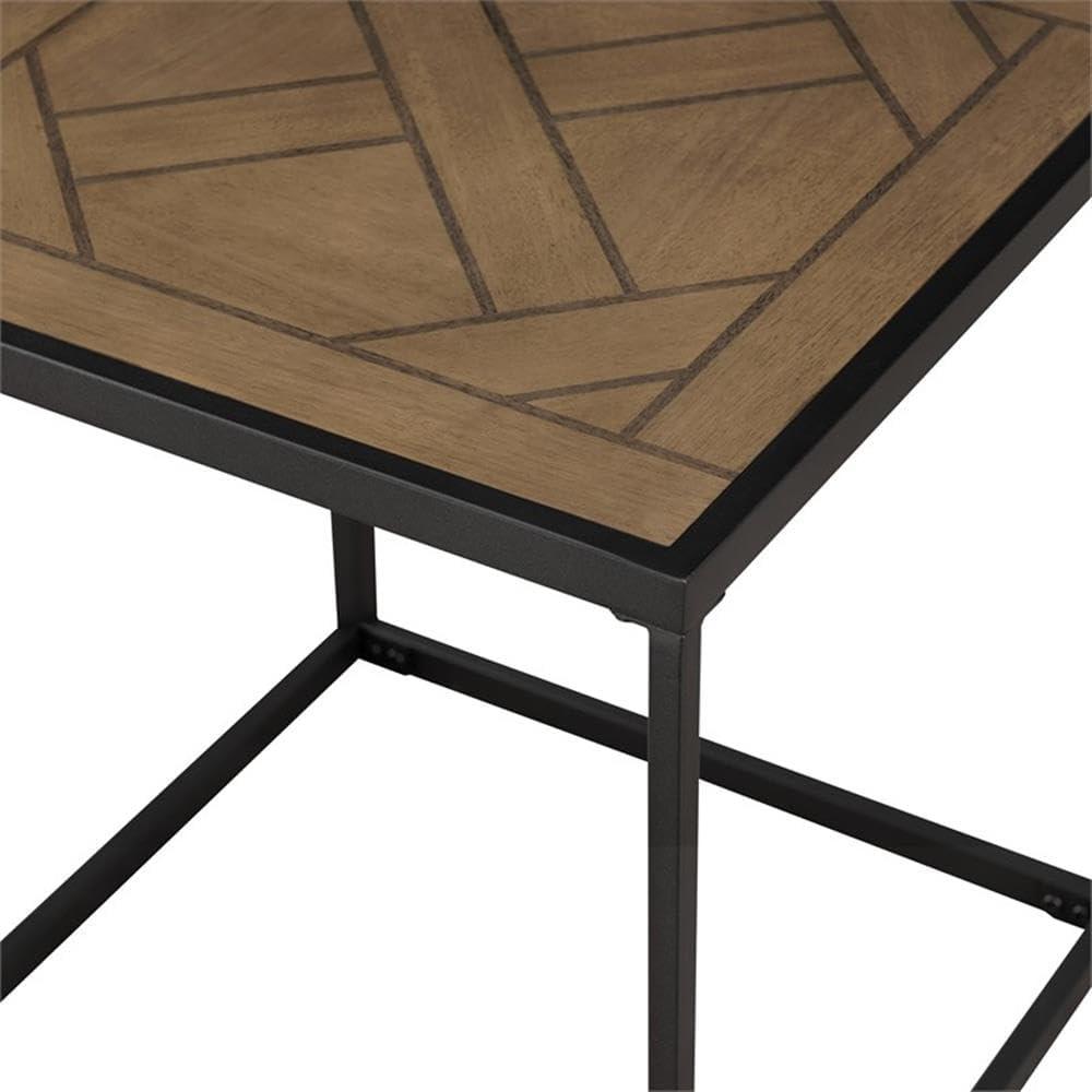 Pemberly Row 20" Square Wood Side Table with Parquet Veneer Top - Brown