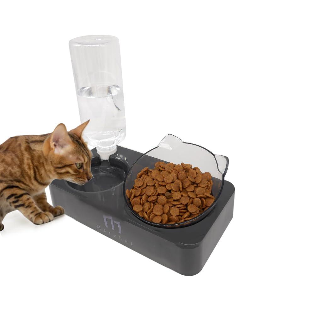 Marchul Tilted Cat Bowl Set for Food and Water, Food Feeding Raised Dishes for Puppies