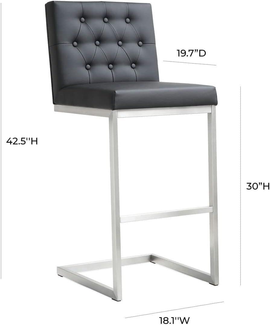 Contemporary Black Leather Swivel Bar Stool with Stainless Steel Base