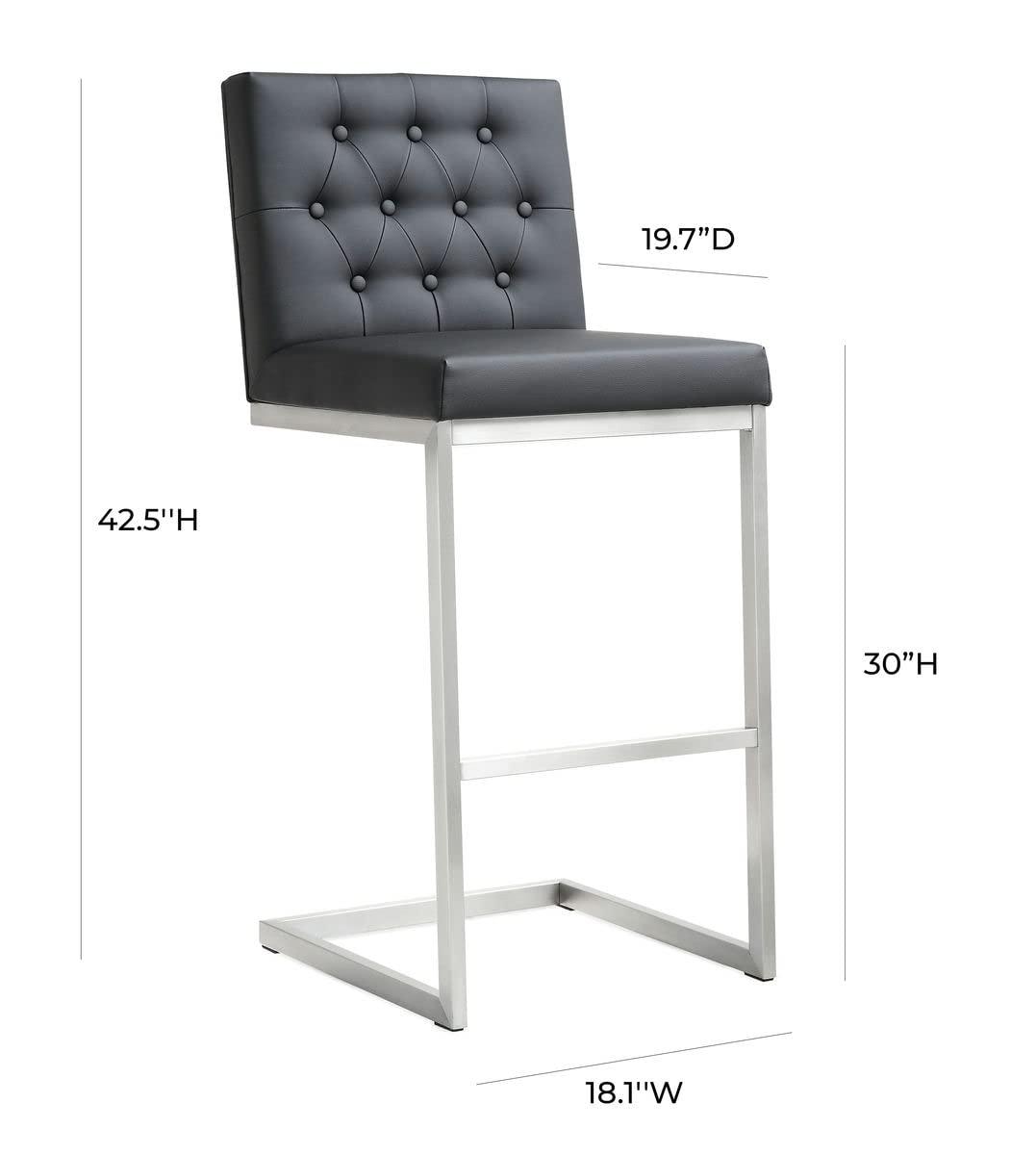 Contemporary Black Leather Swivel Bar Stool with Stainless Steel Base
