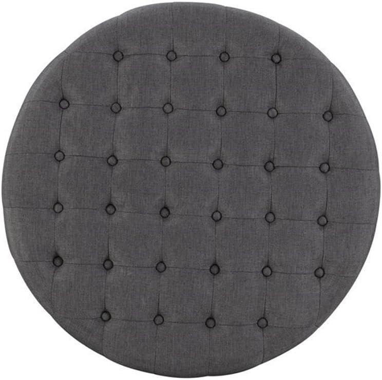 34.6" Isabelle Traditional Round Tufted Upholstered Wheeled Cocktail Ottoman Gray - Linon: Charcoal Linen, Silver Nailhead, Black Legs