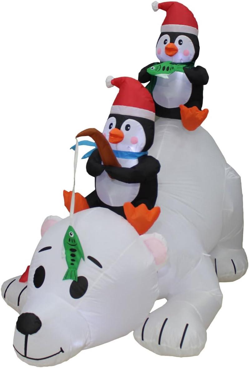 Christmas - Inflatable 6 Ft  Polar Bear With Penguins