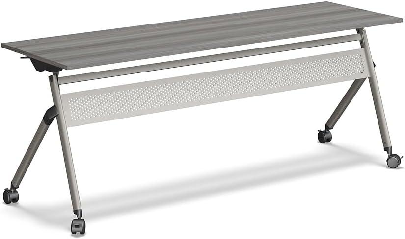 72" Warm Ash Laminate Flip Top Conference Table with Brushed Nickel Legs
