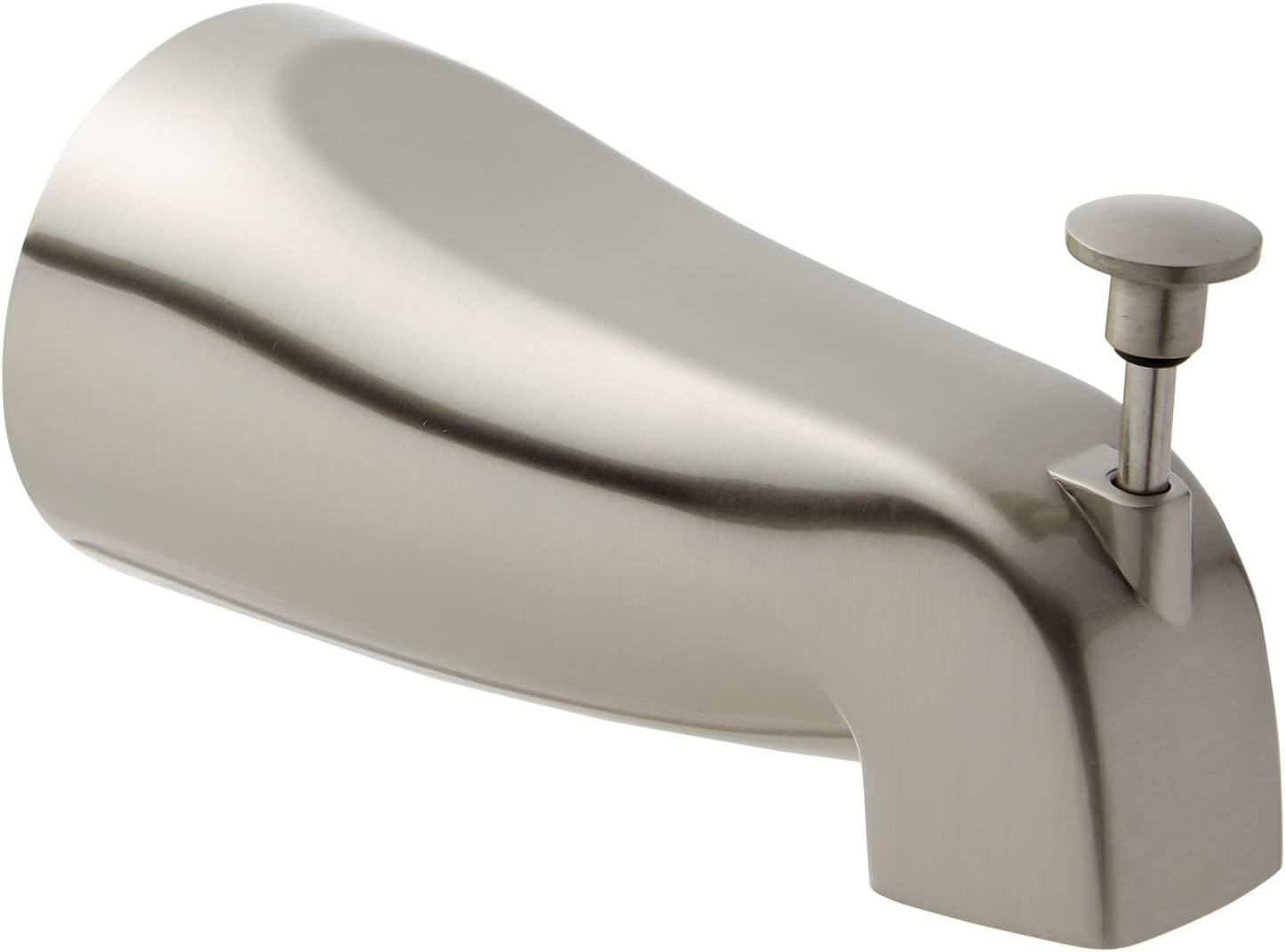 Built Industrial Brushed Nickel Bathtub Spout with Diverter, Tub Faucet with Slip-Fit Connection, 2.5 x 5 In