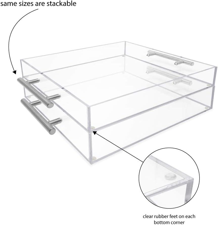 Isaac Jacobs 12x12 Acrylic Serving Tray with Silver Handles