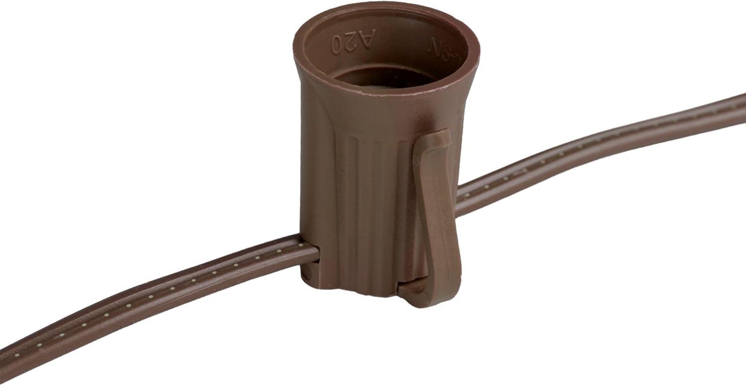 Novelty Lights 25 Feet C9/E17 Intermediate Base Christmas Stringer, Vintage Holiday Hanging Light String, 12" Spacing, SPT-1 20 Gauge Brown Wire