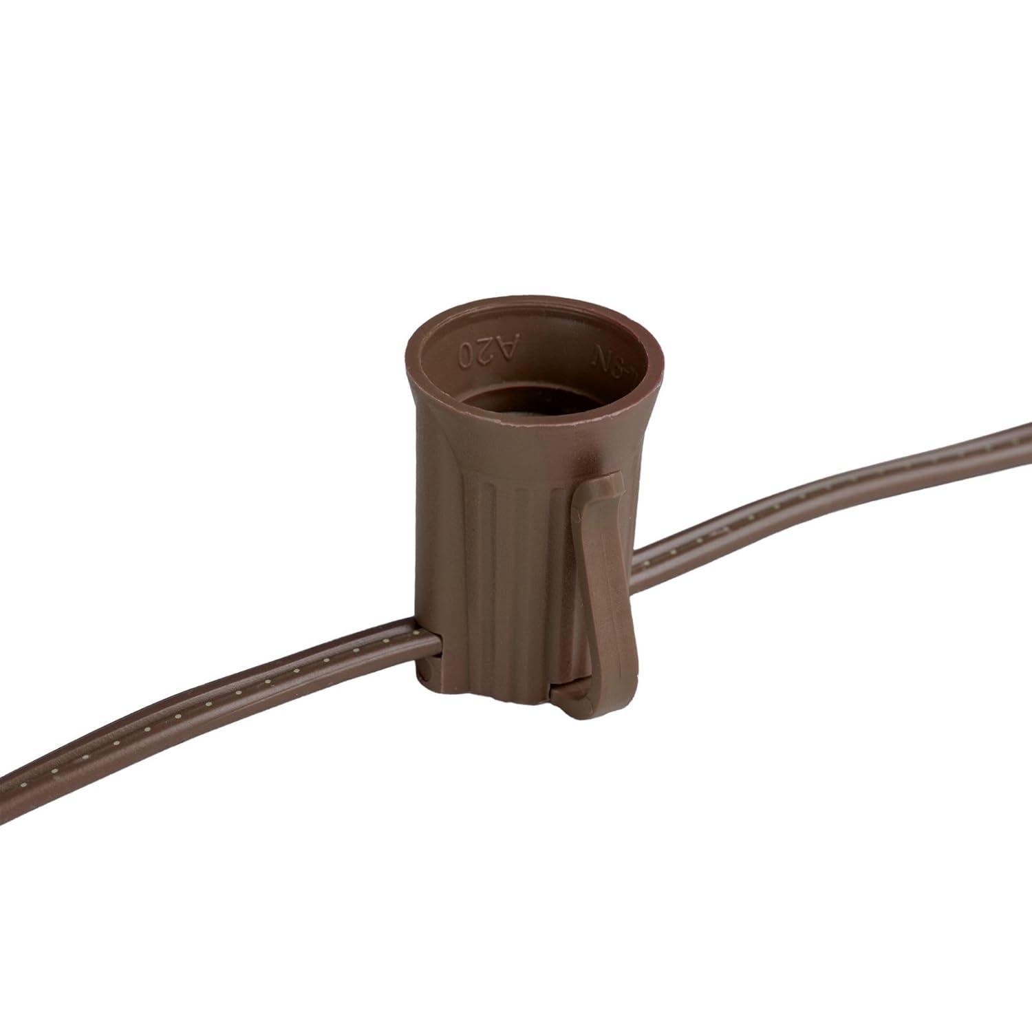 Novelty Lights 25 Feet C9/E17 Intermediate Base Christmas Stringer, Vintage Holiday Hanging Light String, 12" Spacing, SPT-1 20 Gauge Brown Wire