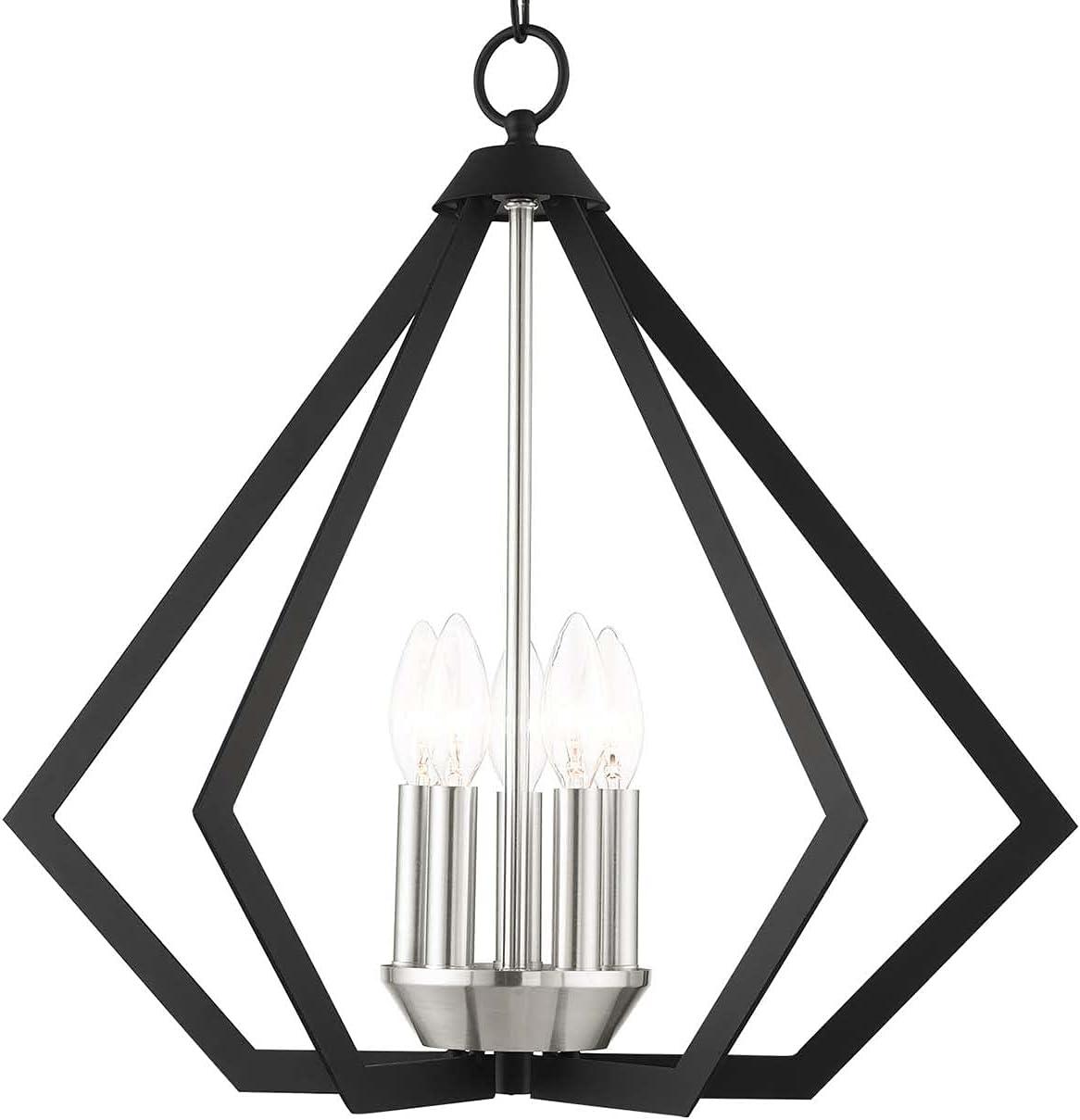 Modern Industrial Black and Nickel 5-Light Triangular Chandelier